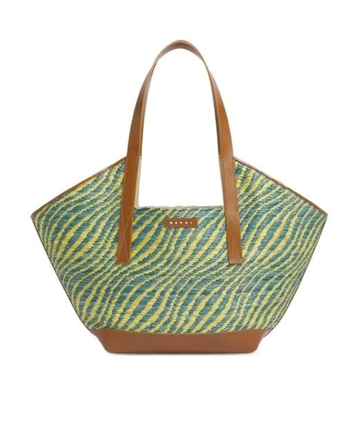Marni Green Waves Small Tote Bag