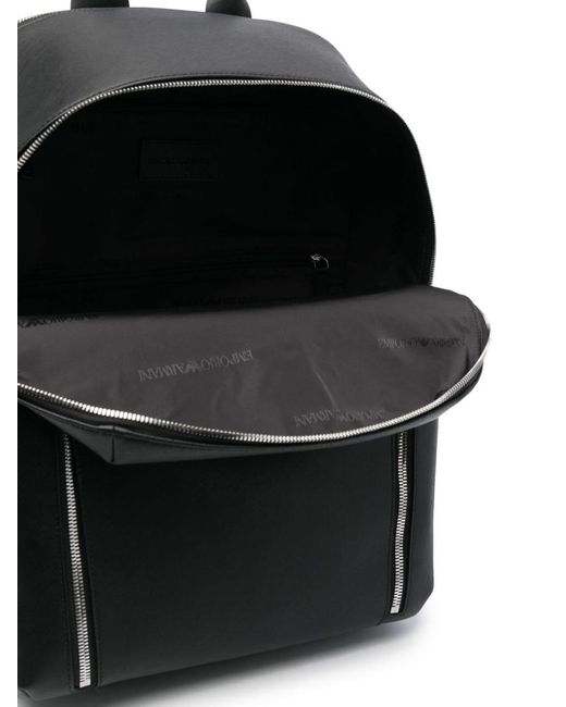 Emporio Armani Black Logo Plaque Zipped Backpack for men