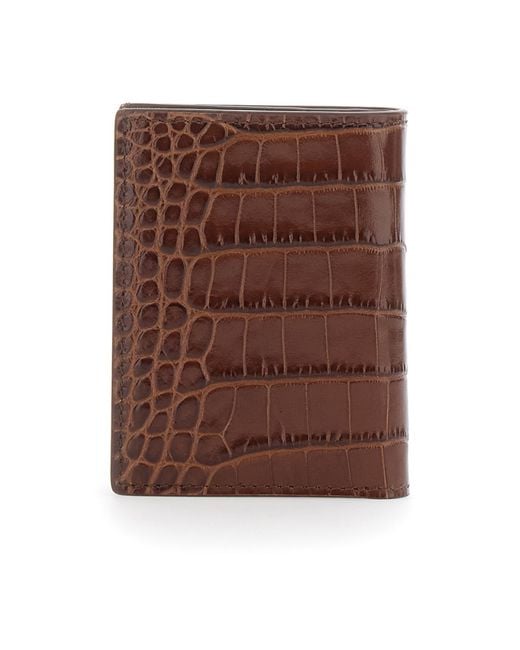 Tom Ford Brown Embossed Leather Card Case for men