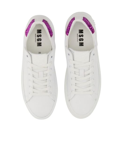 MSGM White Logo Printed Low-Top Sneakers