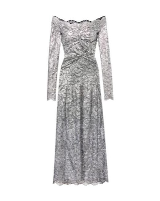 Rabanne Gray Metallic-Effect Lace Maxi Dress