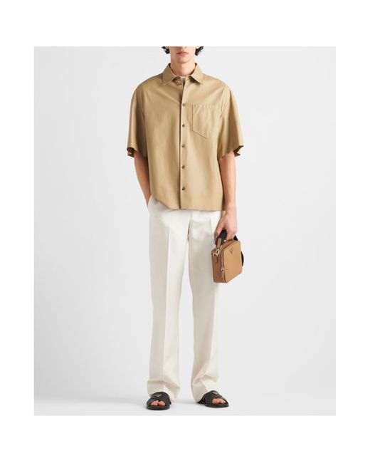 Prada Natural Buttoned Short-Sleeved Leather Shirt for men