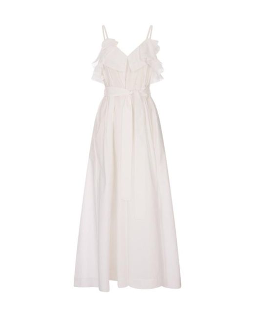 P.A.R.O.S.H. White Canyox Ruffled Maxi Dress