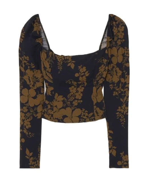 Reformation Black Demi Floral-Print Crepe De Chine Blouse