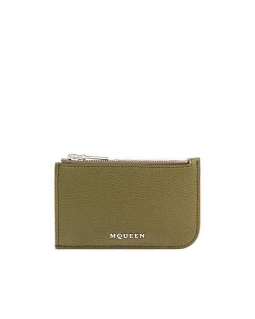 McQueen Green Logo Plaque Zipped Wallet for men