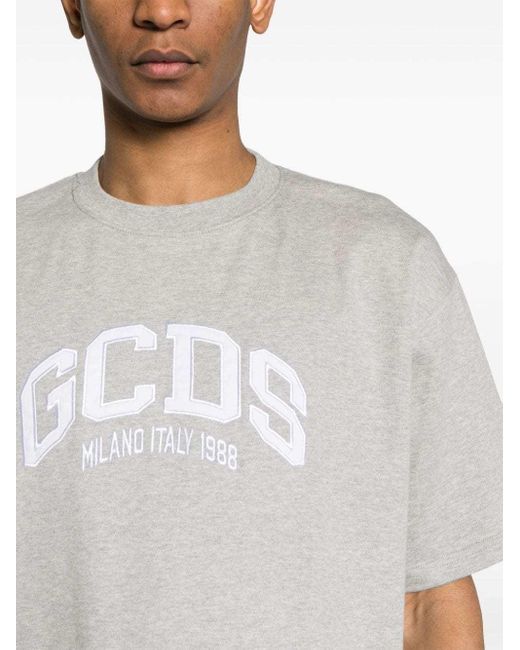 Gcds Gray Logo Embroidered Crewneck T-Shirt for men