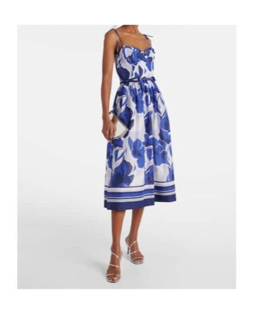 Rebecca Vallance Blue Paros Floral Cotton Midi Dress