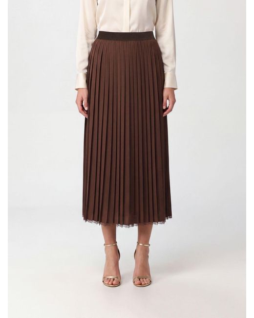 Twinset Brown Pleated Midi Skirt