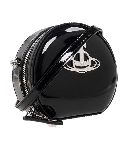 Vivienne Westwood Black Orb-Plaque Leather Satchel Bag
