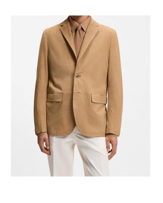 Boss Natural Boss Single-Breasted Suede Blazer for men