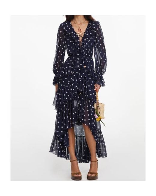 Self-Portrait Blue Polka Dot Georgette Ruffled Maxi Dress