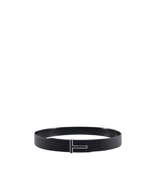 Tom Ford White T Logo Plaque Buckle Belt for men