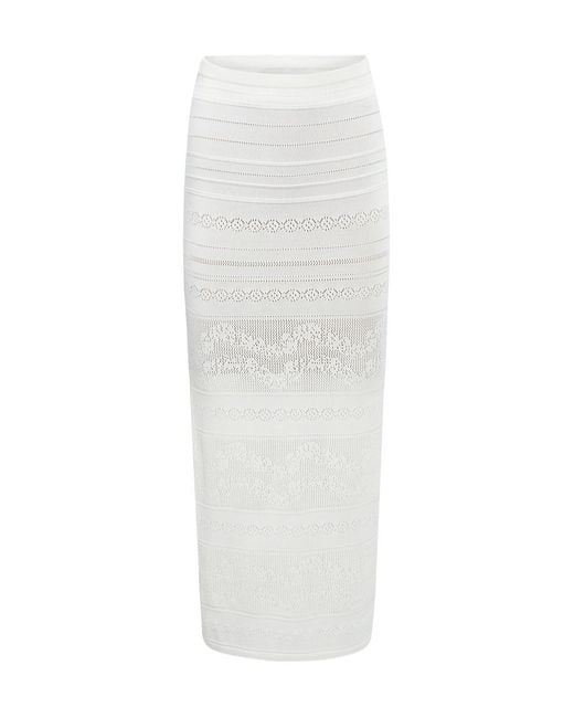 Twinset White Pointelle-Knit Pencil Midi Skirt