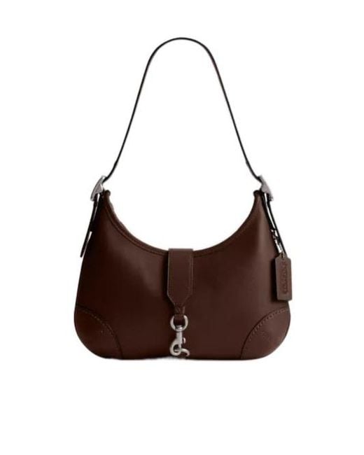 COACH Brown Hamptons Clasp-Detail Leather Shoulder Bag