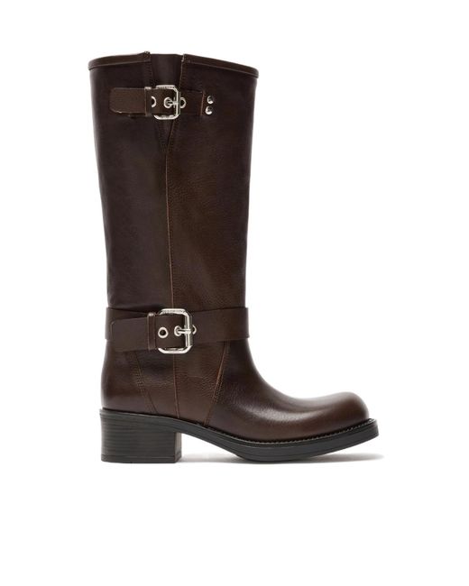 Weekend by Maxmara Brown Leather Biker Boots