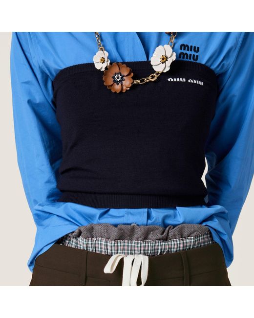 Miu Miu Blue Strapless Knitted Top