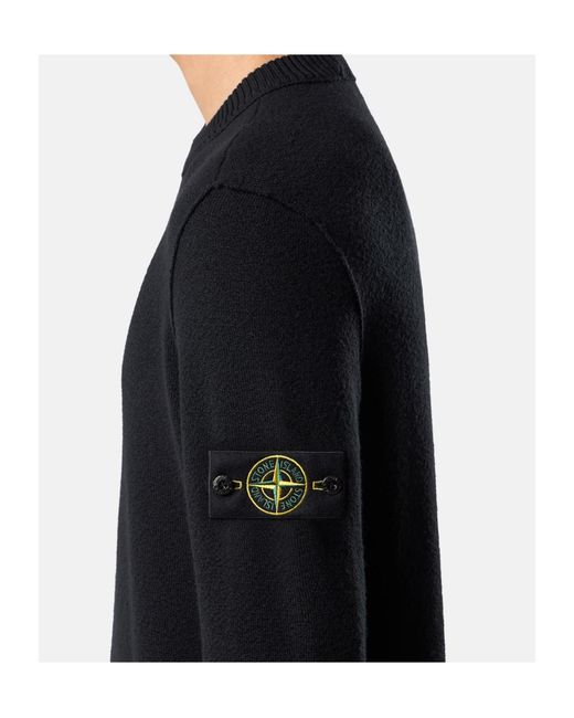 Stone Island Blue Logo-Patch Ribbed-Trim Sweater for men