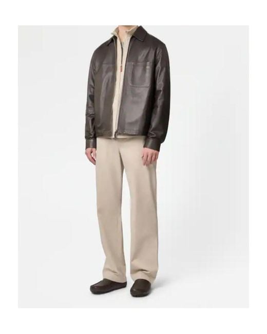 Tod's Gray Zipped Leather Overshirt for men