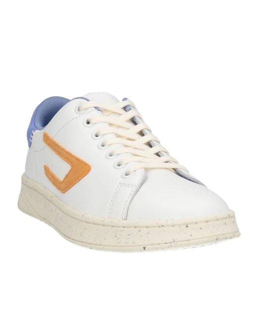 DIESEL White Multi-Color Low-Top Sneakers