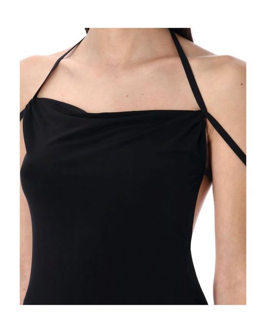 MARINE SERRE Black Draped Jersey Cowl Neck Dress