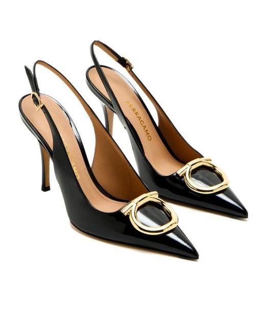 Ferragamo Black Maxi Gancini Slingback Pump