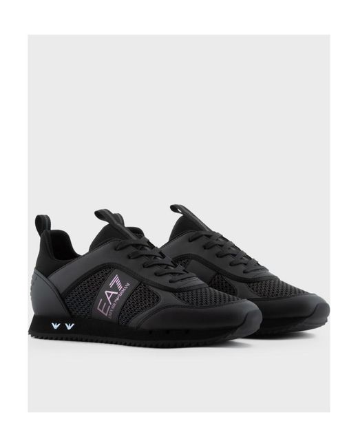 EA7 Black Logo-Print Panelled-Design Sneakers for men