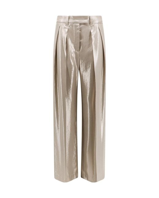 Brunello Cucinelli Natural Laminated-Effect Belt-Looped Trousers