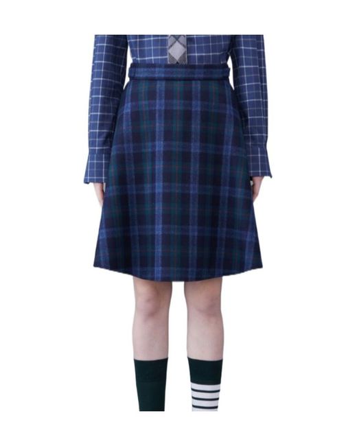 Thom Browne Blue Checked A-Line Skirt