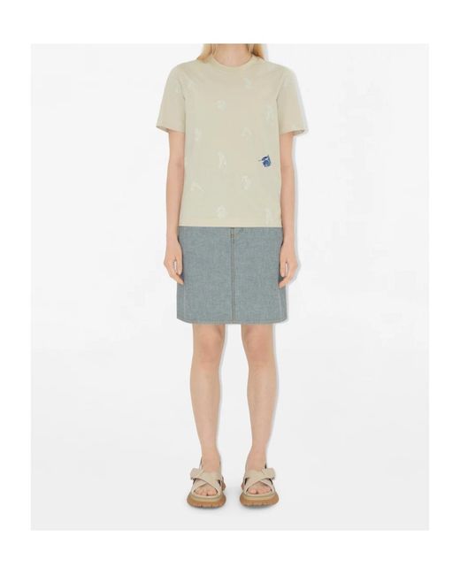 Burberry White Equestrian Knight-Printed Crewneck T-Shirt