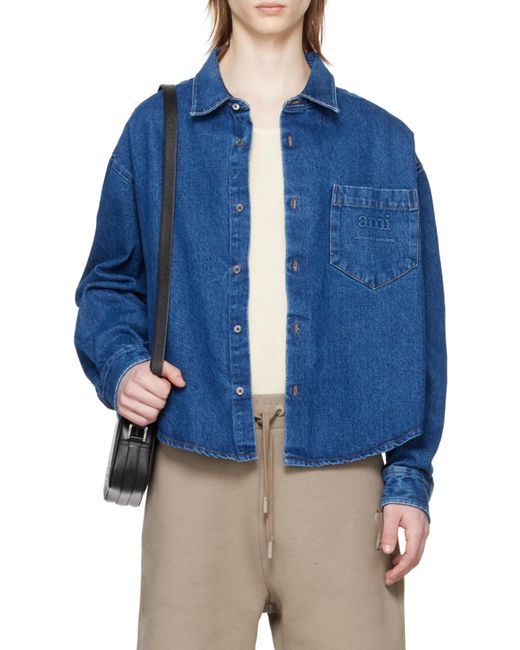 AMI Blue Ami Alexandre Mattiussi Ami Button-Up Denim Shirt for men