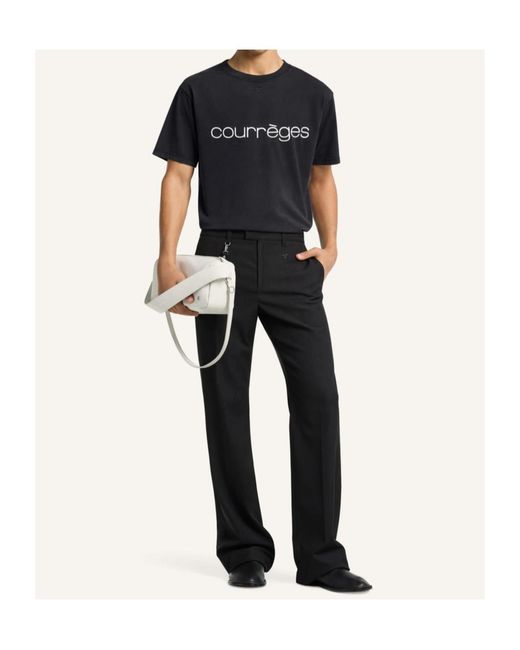 Courreges Black Logo-Print Stonewashed T-Shirt for men