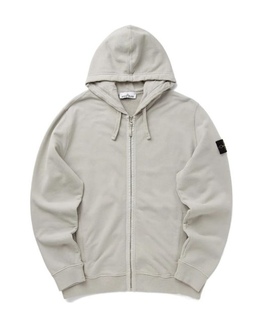 Stone Island Gray Compass Patch Zip-Up Hoodie for men