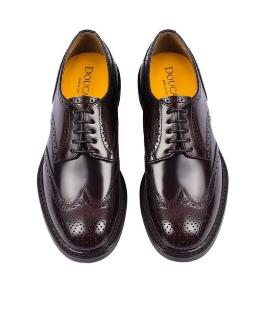 Doucal's Brown Perforated-Detail Brogue Derby Shoes for men