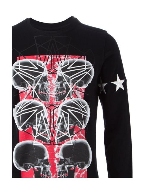 Philipp Plein Black Round Collar And Long-Sleeved T-Shirt for men
