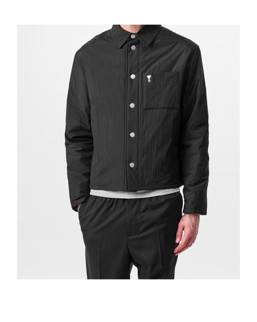 AMI Black Padded Ami De Coeur Overshirt for men