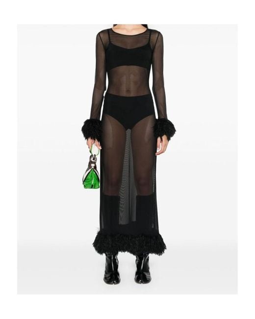 MARINE SERRE Black Sheer Long Sleeved Dress