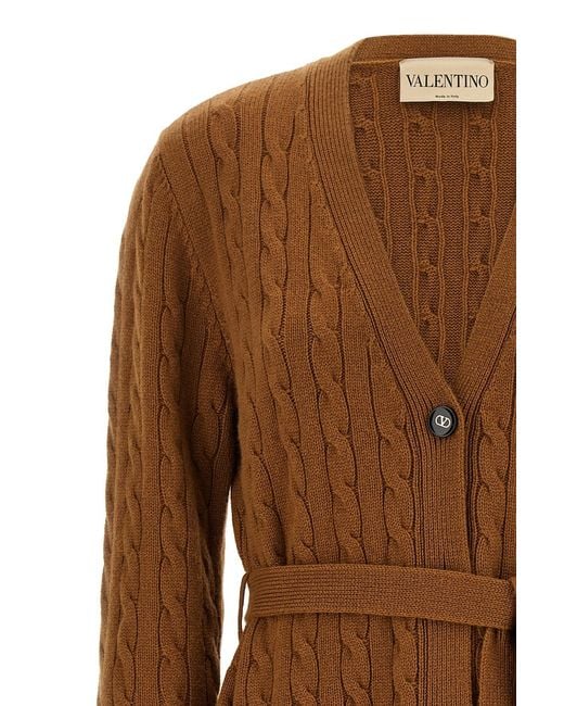 Valentino Brown Belted Button-Up Cardigan