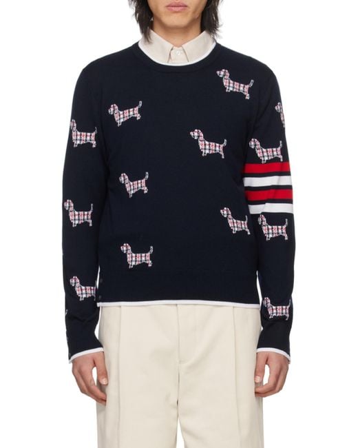 Thom Browne Blue 4-Bar Stripe Grosgrain Loop Jumper for men