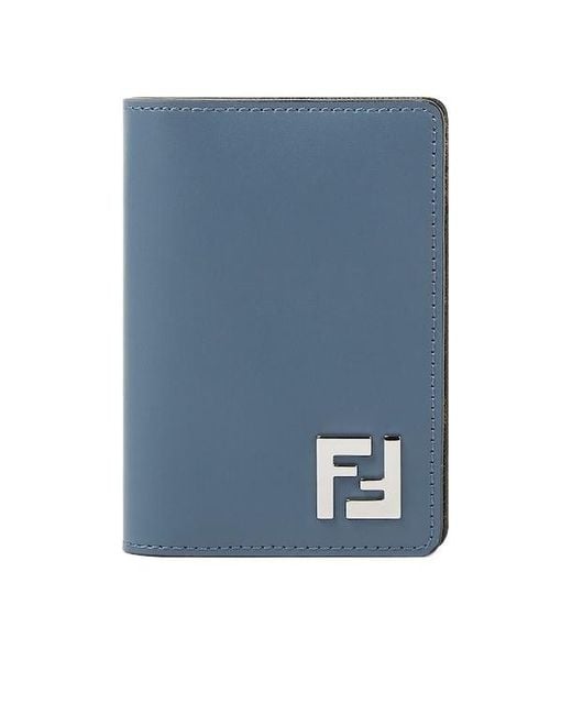 Fendi Blue Ff Squared Bi-Fold Compact Card Holder for men