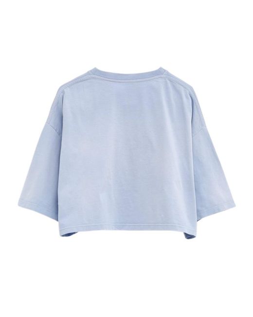 Loewe Blue Logo-Embroidered Cropped T-Shirt
