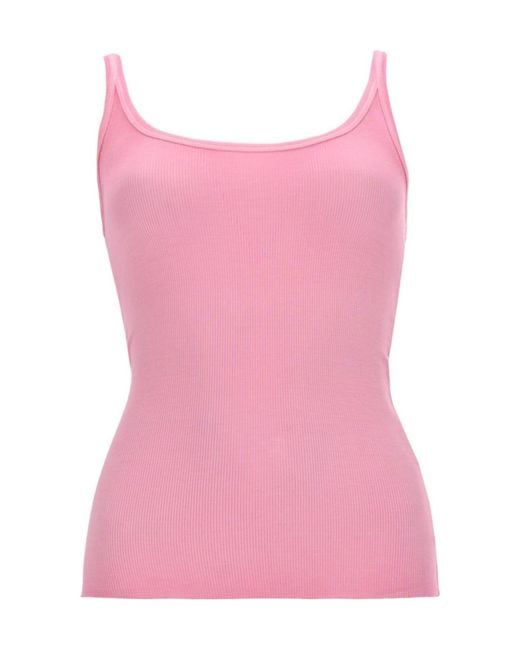 MSGM Pink Ribbed Logo Tank Top