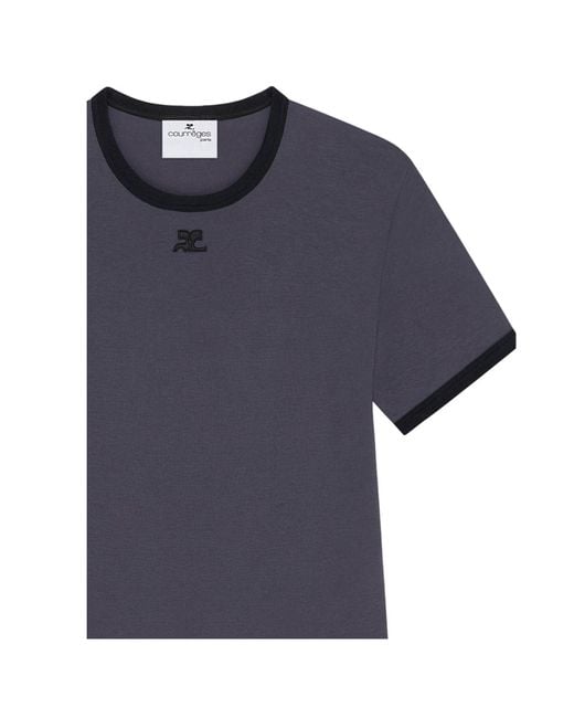 Courreges Blue Courrèges Logo Crew Neck T-Shirt for men