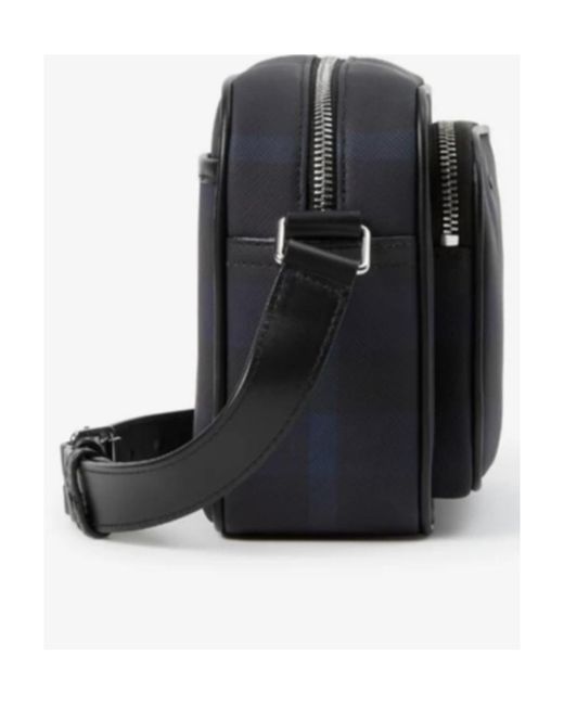 Burberry Blue Paddy Logo Plaque Checked Messenger Bag for men