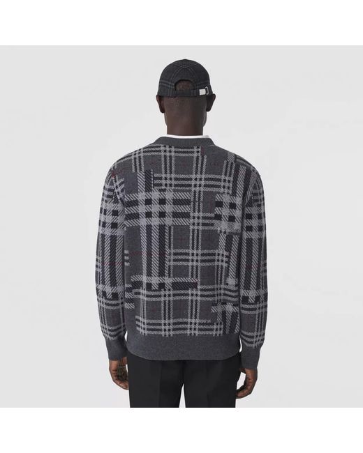 Burberry Gray Contrast-Check Jumper for men