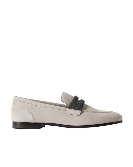 Brunello Cucinelli White Bead-Embellished Loafers