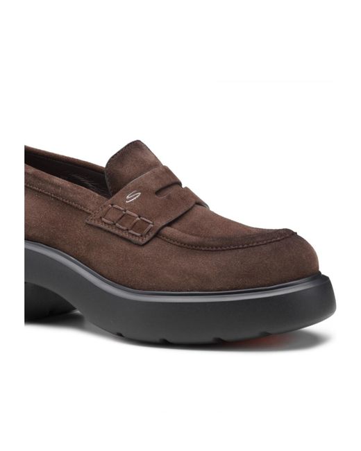 Santoni Brown Suede Platform Loafers