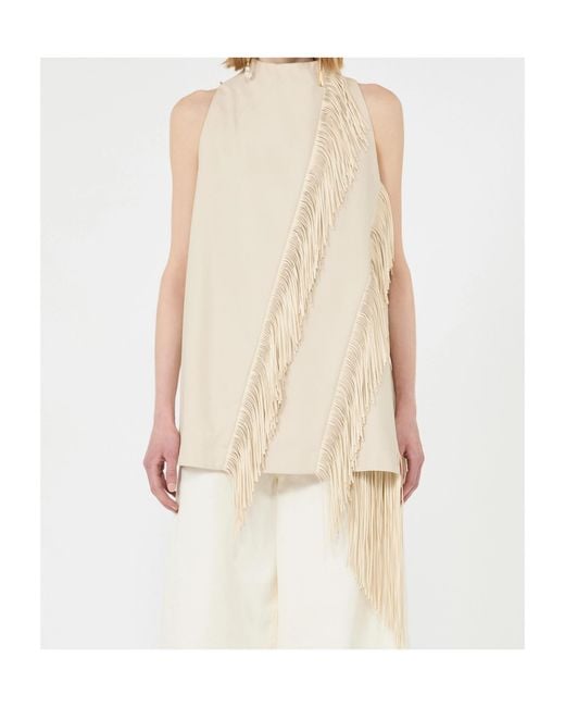 Sportmax White Fringed Detail Asymmetric Top