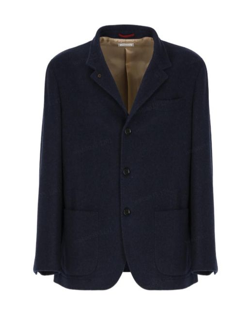 Brunello Cucinelli Blue Long Sleeved Single Breasted Blazer for men