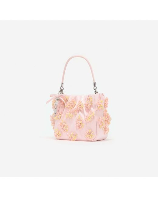 Self-Portrait Pink Satin Floral Beaded Tote Bag