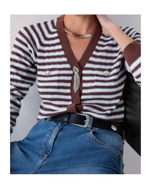 Liu Jo Multicolor Striped Cardigan With Bejewelled Embellishment